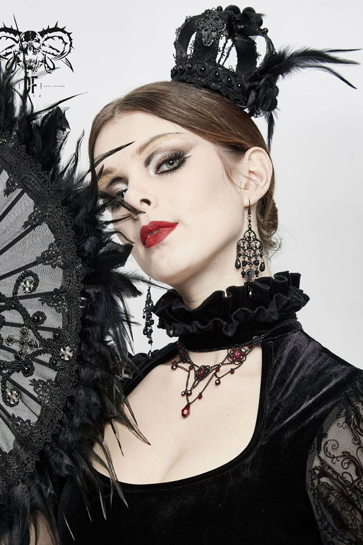 Black Feather Rose Lace Edging Cross Women's Gothic Crown Headwear