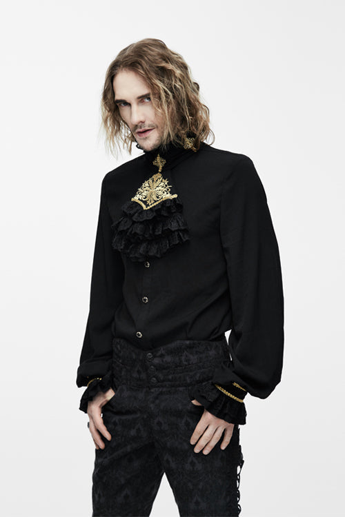 Black Chiffon Chest Embroidery Lace Sleeves Mens Gothic Blouse