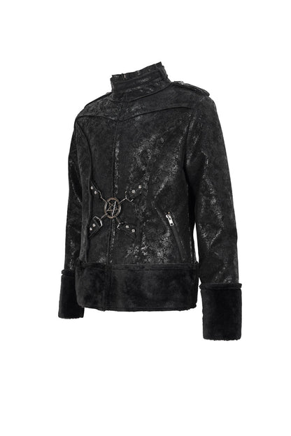 Black Five Pointed Star Decoration Retro Suede Short Plush Men's Punk Coat