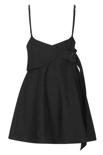 Black Casual Strap Buckle High Waist Women's Steam Punk Dress