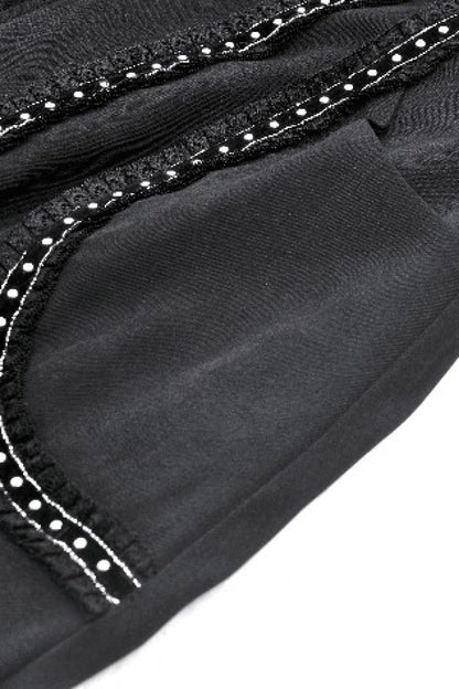 Black Long Sleeves Ruffled Lace-Up Women's Punk Long Jacket with Hood