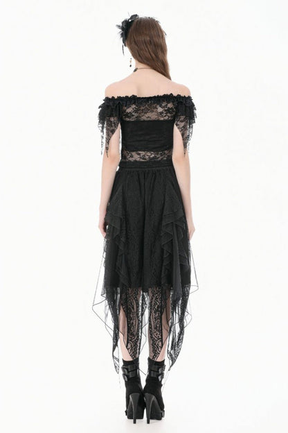 Black Off Shoulder Floral Sheer Lace Women's Gothic Top