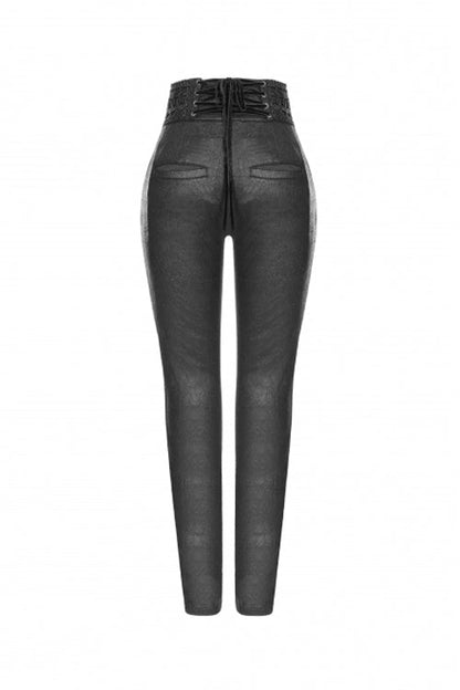 Black High Waist Flower Weaves The Ribbon Decoration Lace Up Gothic Jacquard Women's Pants