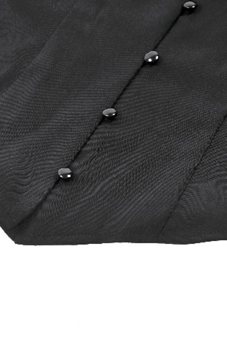 Black Multi-Layered Deep V Collar Pleated Short Puff Sleeves Lace-Up Gothic Blouse