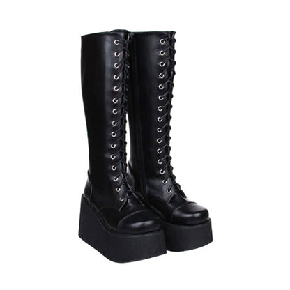 Black Concise Lace Up Sweet Lolita High Boots
