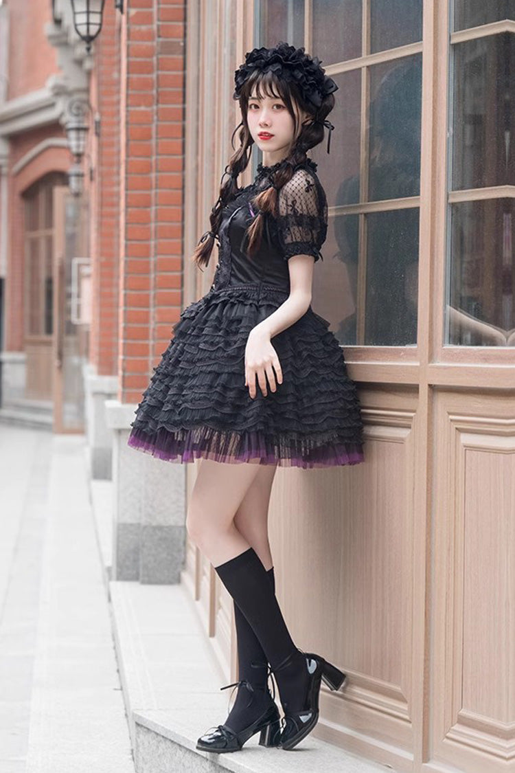 Black Midnight Ballet Rose Lace Sleeveless Gothic Lolita Jsk Dress