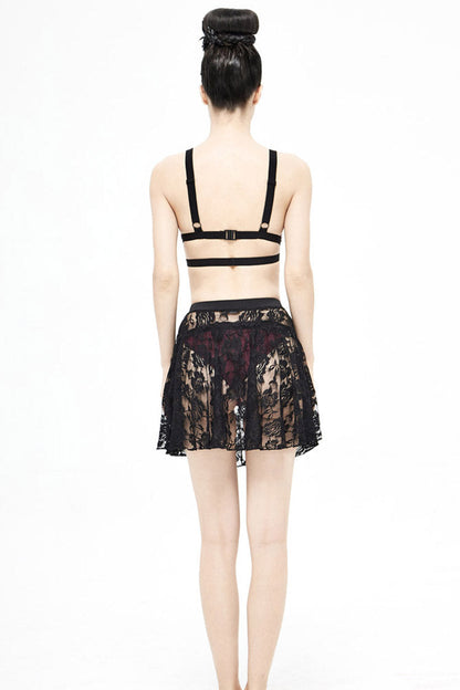 Black Lace Rose Mesh A-Line Women's Gothic Swimsuit Skirt