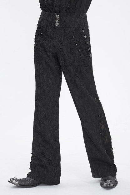 Black Jacquard Embroidery Men's Gothic Pants