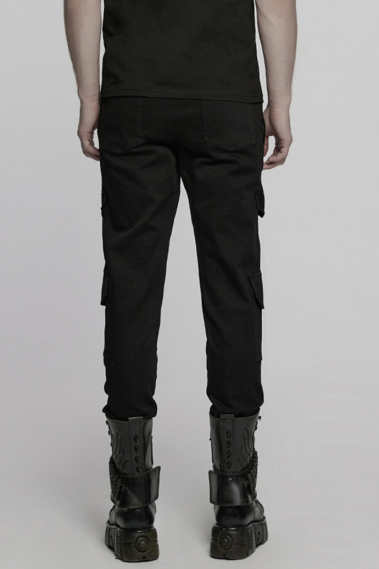 Black Multi-pocket Pleated Men's Punk Denim Pants
