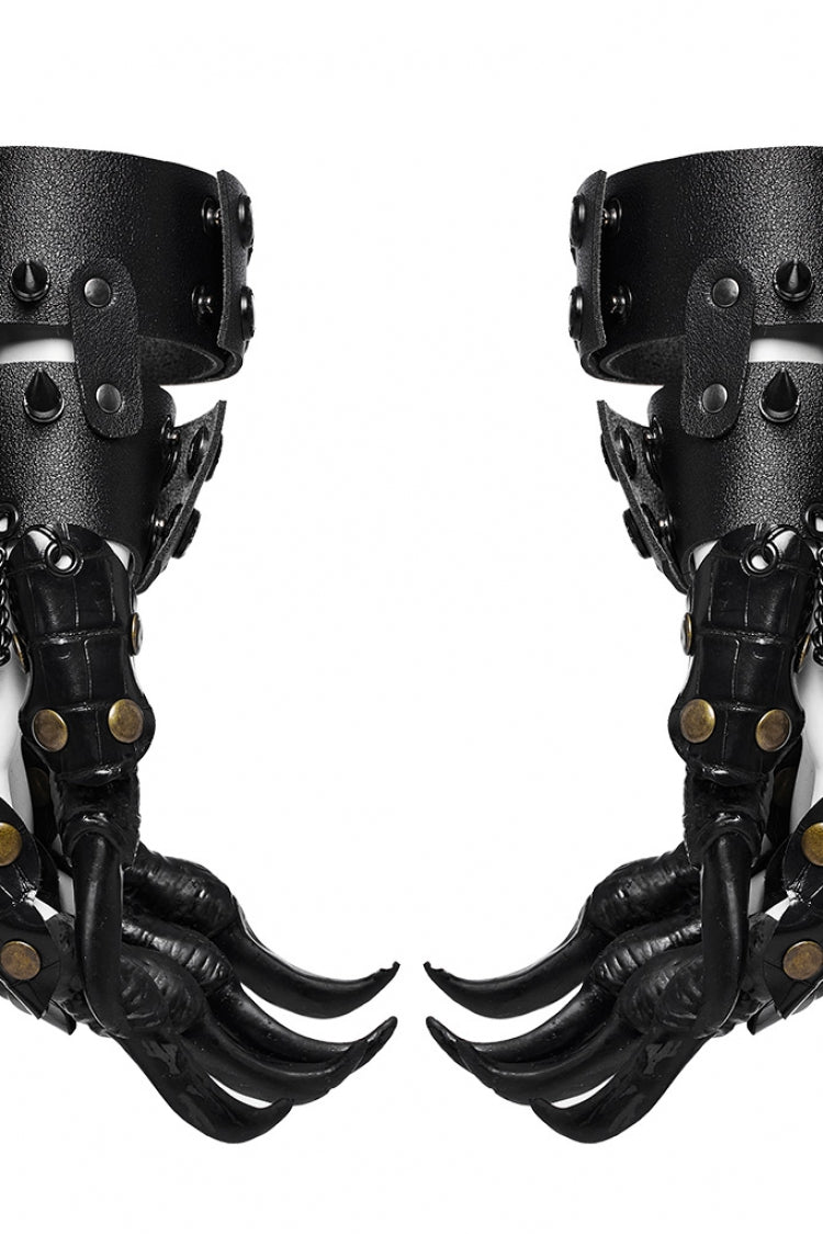 Black Faux Leather Stitching Dragon Claw Finger Women's Steampunk Gloves