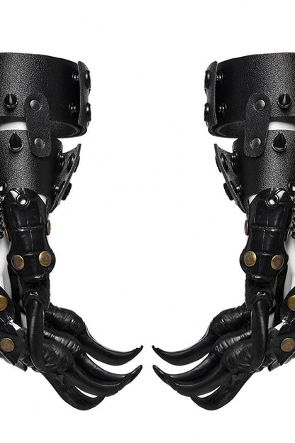 Black Faux Leather Stitching Dragon Claw Finger Women's Steampunk Gloves