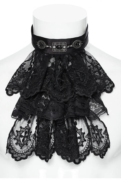 Black Multi-Layered Lace Mesh Men's Gothic Neckwear