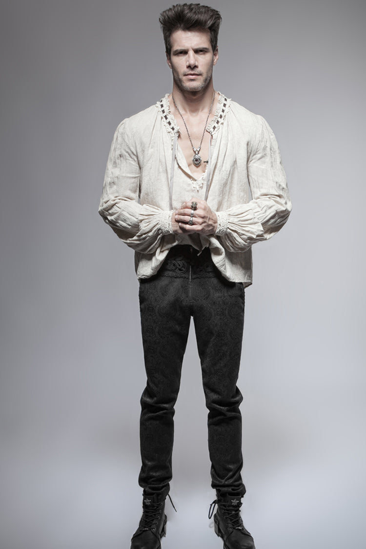 Black Daily Peacock Button Men's Gothic Pants