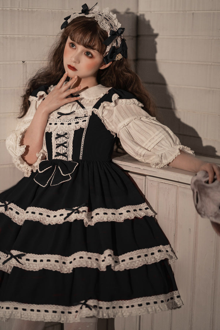 Black Antique Dolls Triple-Layered Bowknot Sweet Lolita Jsk Dress