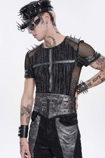 Black Multi-Layered Studded Zippered Eyelet Men's Punk Cool  Girdle