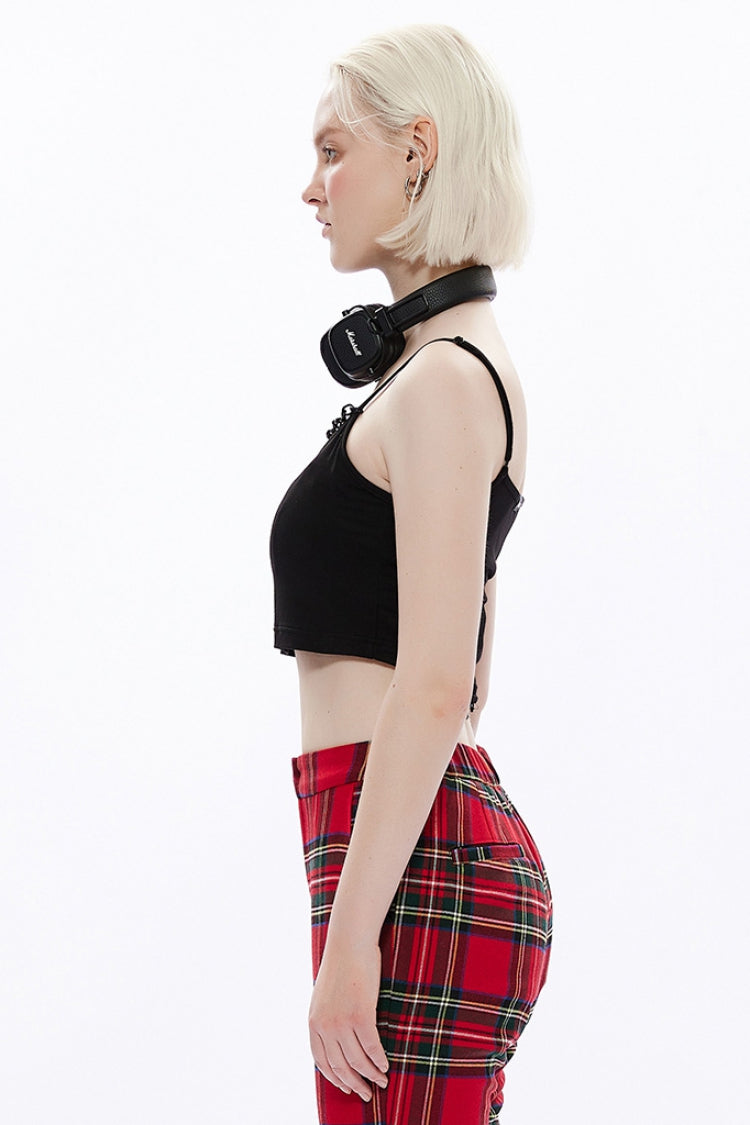 Black Detachable Plastic Chain Rock Women's Punk T-Shirt