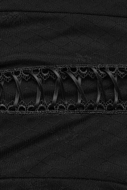 Black Lace-Up Ring Sheer Women's Steampunk Leggings