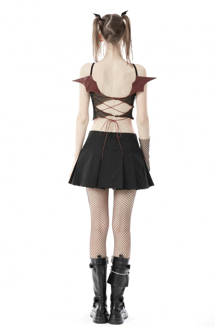 Black Cross Lace-Up Bat Wings Backless Women's Punk Rock Crop Top