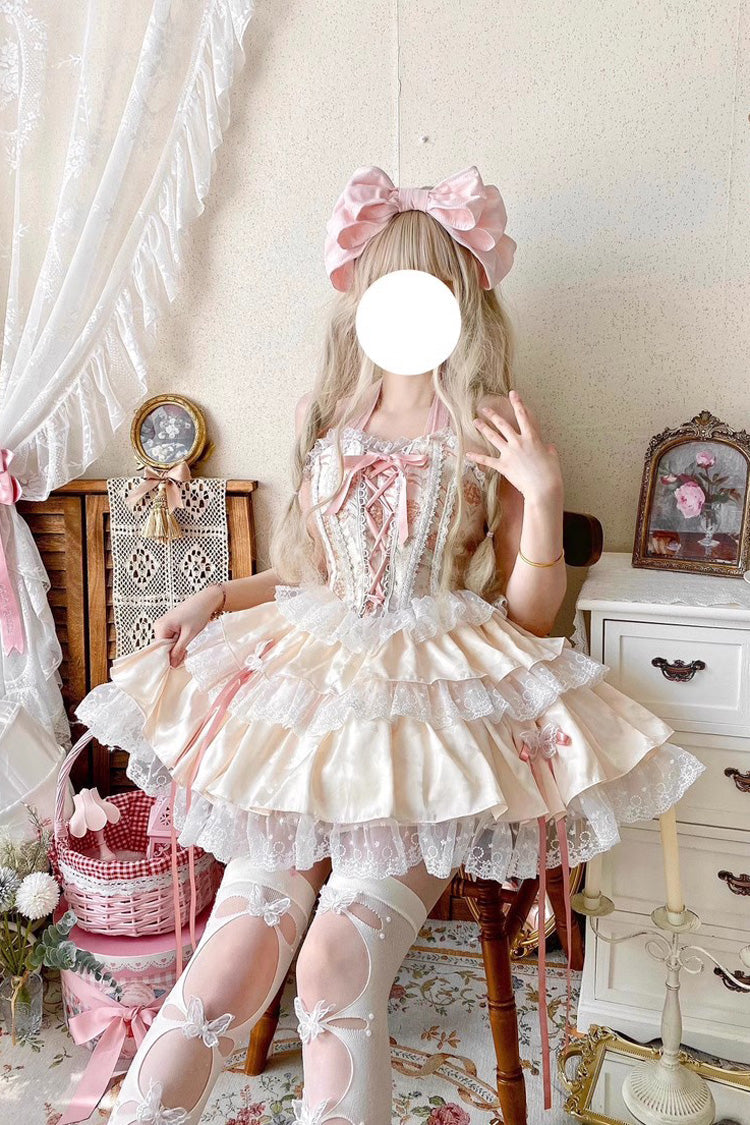 Ballet Style Fishbone Lace Multi-layer Ruffle Bowknot Sweet Lolita Jsk Skirt Set 2 Colors