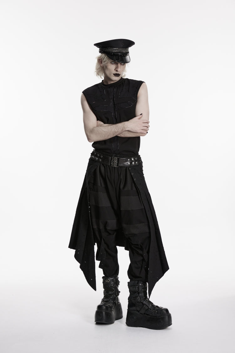 Black Lace-Up Irregular Ripped Men's Punk Skirt