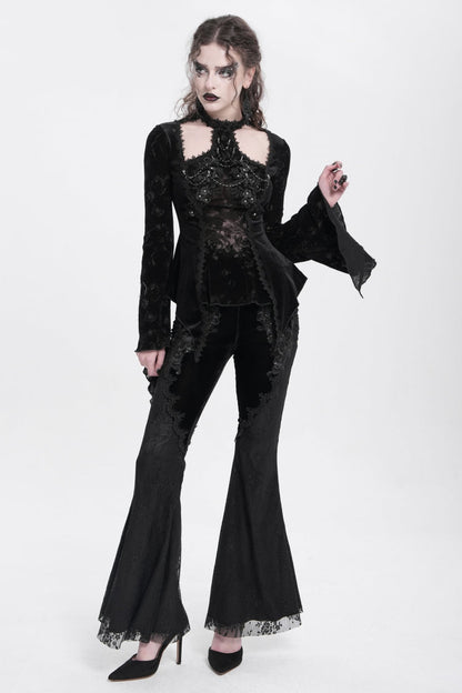 Black Floral Embroidery Stitching Lace Women's Gothic Pants