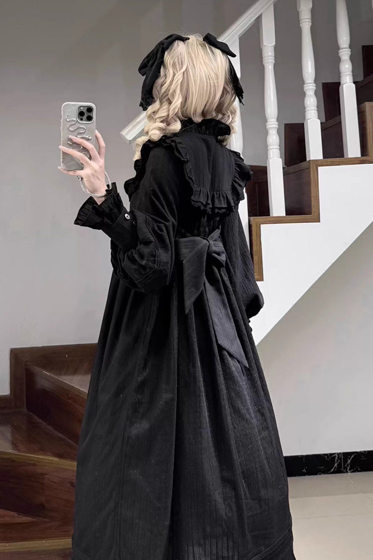 Black Long Sleeves Ruffle Bowknot Lace Gothic Lolita Home Wear Nightdress