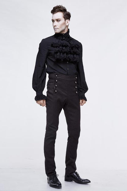 Black Gothic Wedding High Waist Slim Fit Jacquard Western Style Mens Pants