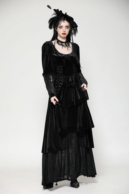 Black Long Sleeves Eyelets Side Slit Women's Gothic Maxi Dresses Wedding Dress