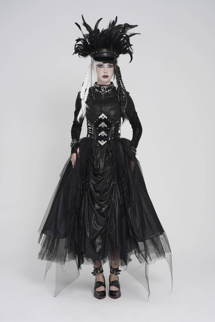 Black Lace-Up Slim Irregular Zippered Women's Punk Corset