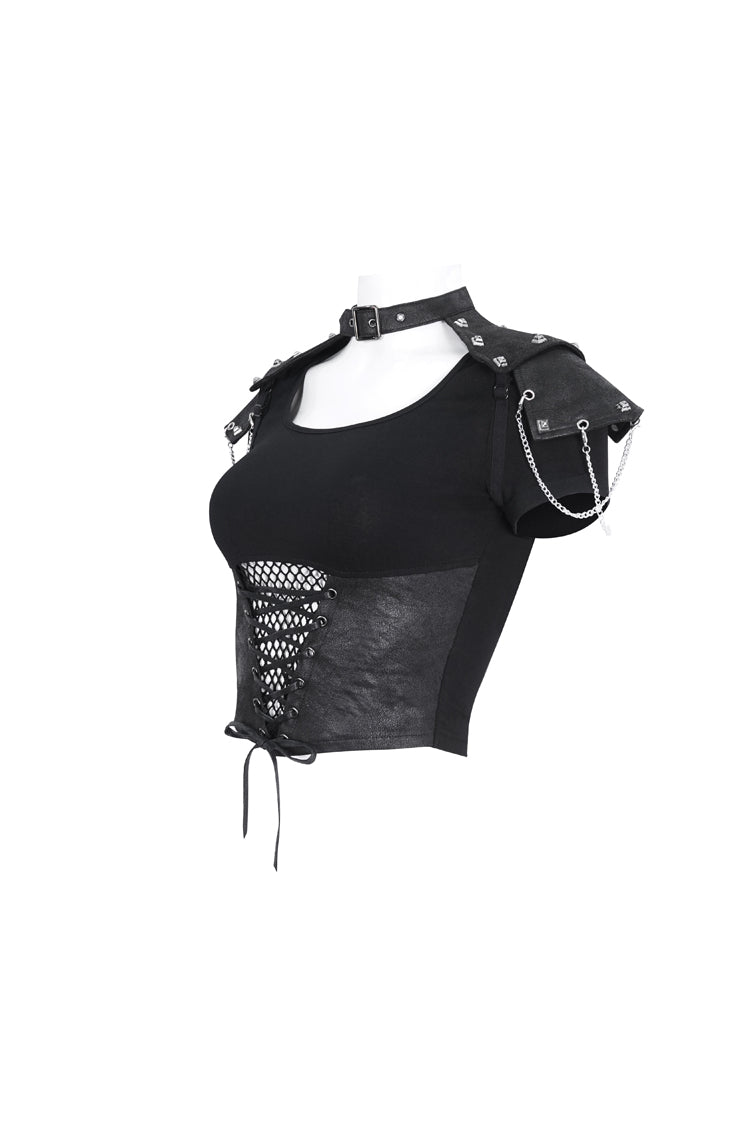 Black Cutout Mesh Short Sleeve Crop Womens Punk Top