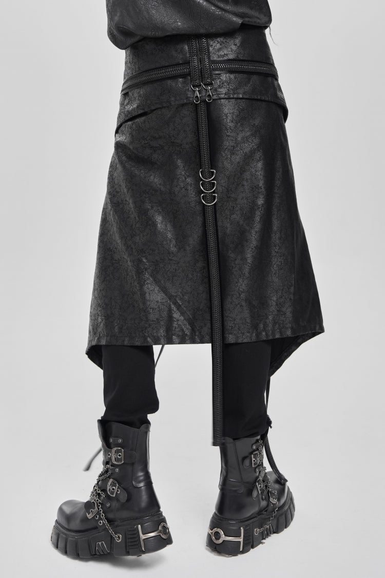 Black D-ring Buckle Zipper Men's Punk Skirt