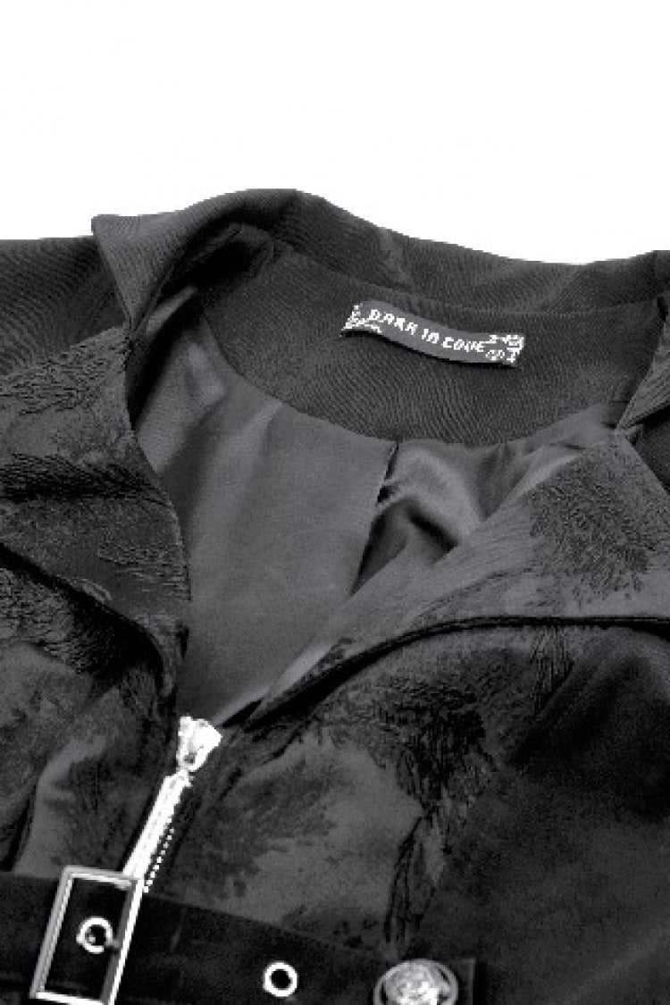 Black Lapel Collar Long Sleeves Lace-Up Irregular Bouble-breasted Buckle-up Women's Gothic Coat