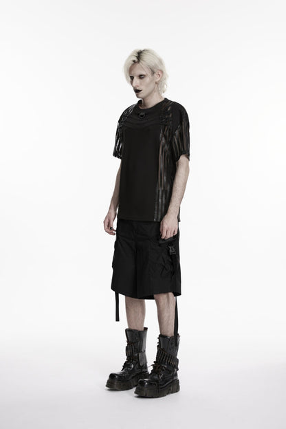 Black Buckled Men's Punk Shorts WIth Big Pocket