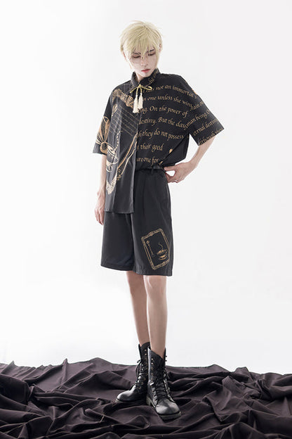 Black Handsome Little Prince Print Loose Short Sleeves Ouji Lolita Blouse
