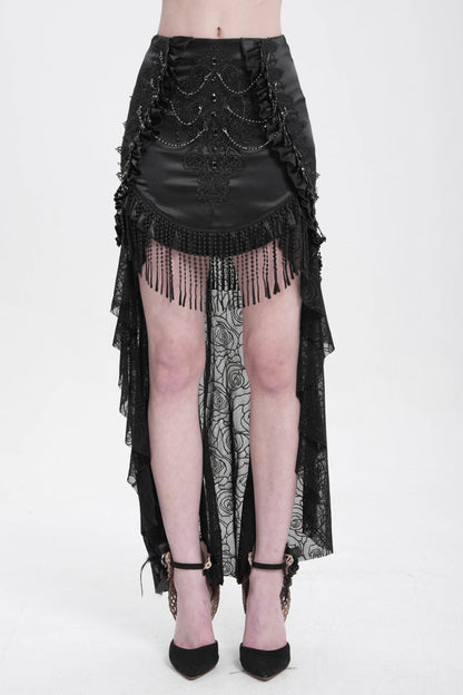 Black Embroidery Stitching Lace Mesh Women's Gothic Skirt With Train