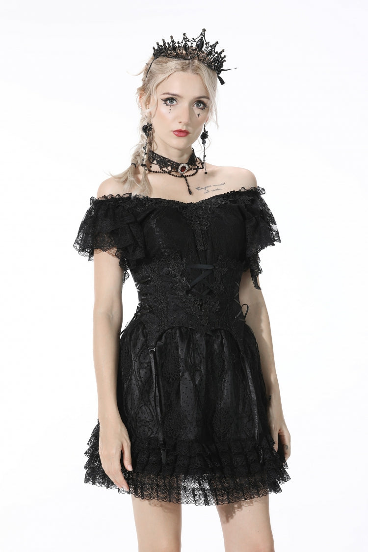 Black Floral Embroidered Lace-Up Strappy Women's Gothic Gorgeous Corset