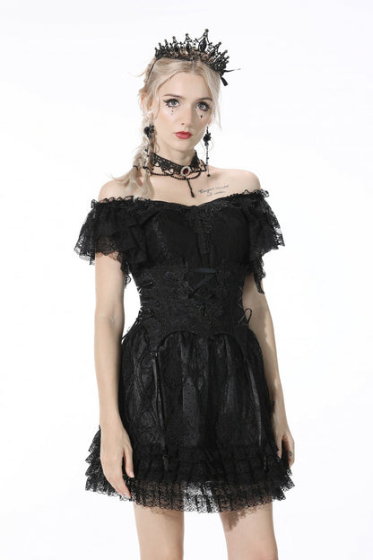 Black Floral Embroidered Lace-Up Strappy Women's Gothic Gorgeous Corset
