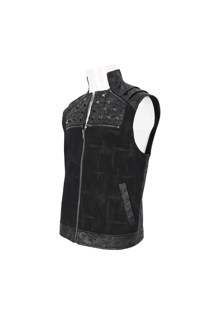 Black Chest Metal Willow Studded Sleeveless Men's Punk Vest
