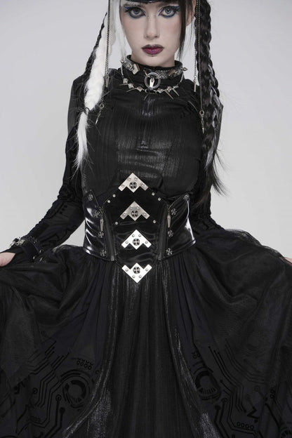 Black Lace-Up Slim Irregular Zippered Women's Punk Corset