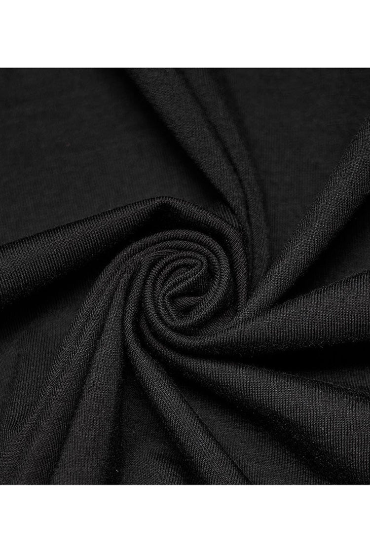 Black Gothic Super Cool Slim Fit Strap Sexy Cropped Pullover Long Sleeve Women's Polo Tee