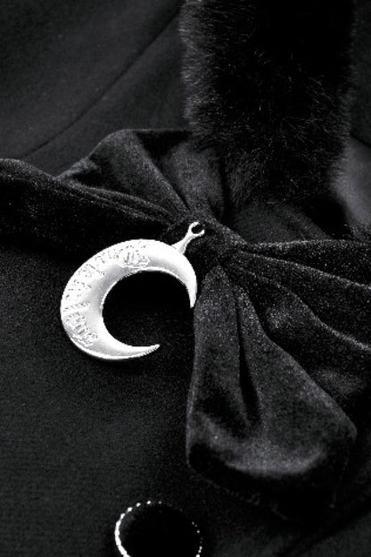 Black Long Sleeves Crescent Moon Bow Spliced Double-breasted Women's Gothic Coat with Cat Ear Hood