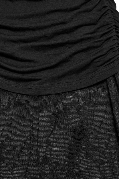 Black Irregular Mesh Ruched Women's Punk Fishtail Skirt