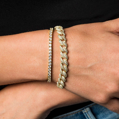 8.5mm Diamond Cuban + 3mm Diamond Tennis Bracelet Bundle