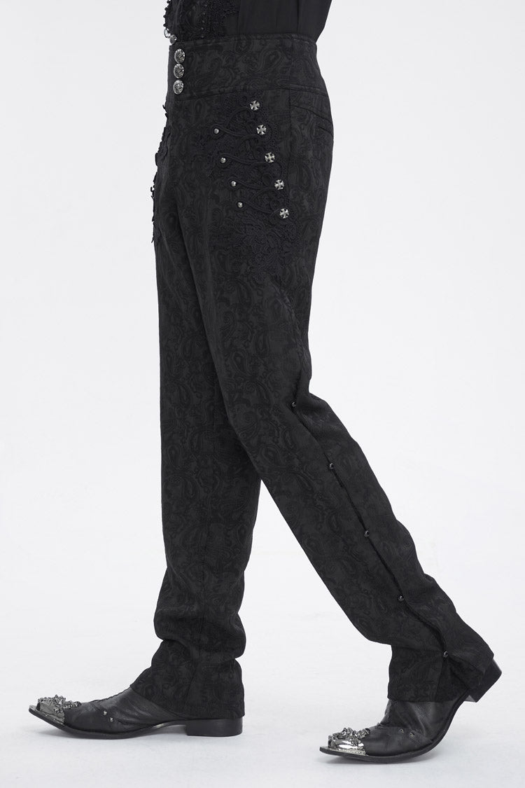 Black Jacquard Embroidery Men's Gothic Pants
