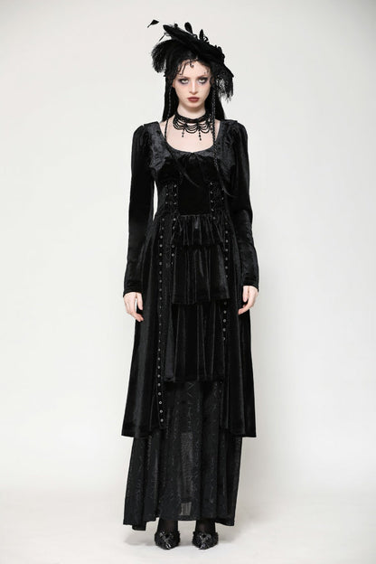 Black Long Sleeves Eyelets Side Slit Women's Gothic Maxi Dresses Wedding Dress