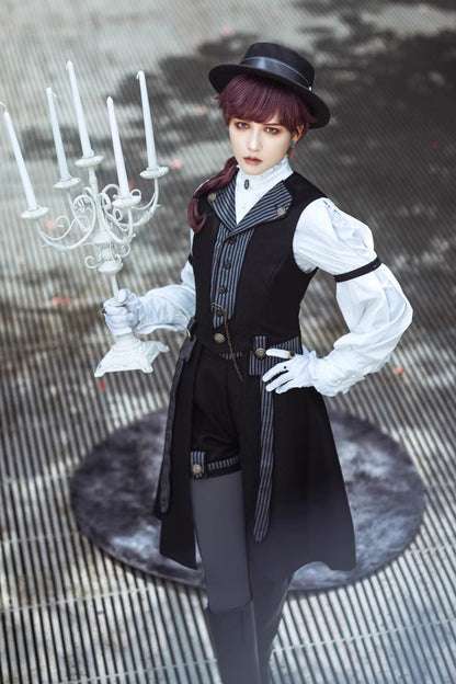Black Eternal Dawn Retro Elegant Handsome Neutral Prince Gothic Ouji Long Coat