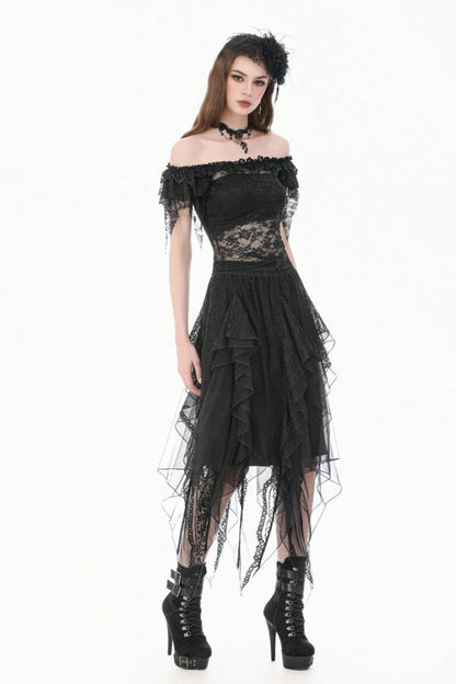 Black Off Shoulder Floral Sheer Lace Women's Gothic Top