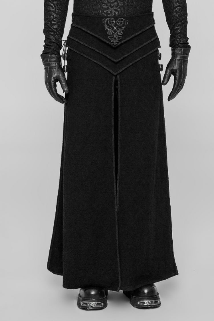 Black Jacquard Embroidery Metal Buckle Men's Steampunk Vintage Skirt