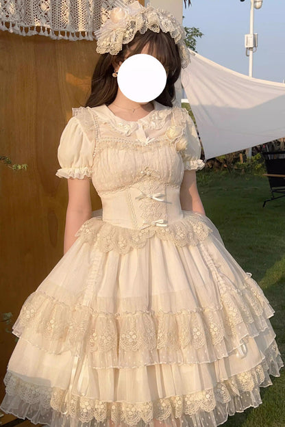 Apricot Multi-layer Annie's Tea Party Ruffle Hanayome Sweet Lolita Jsk Dress