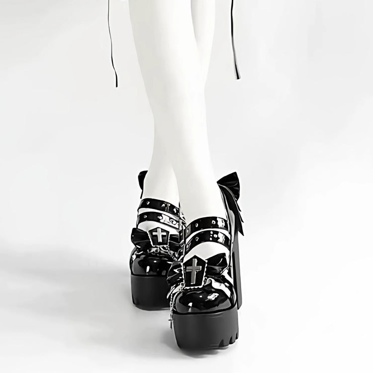 Black Bow Chain Cross Princess Gothic Punk Lolita High Heels